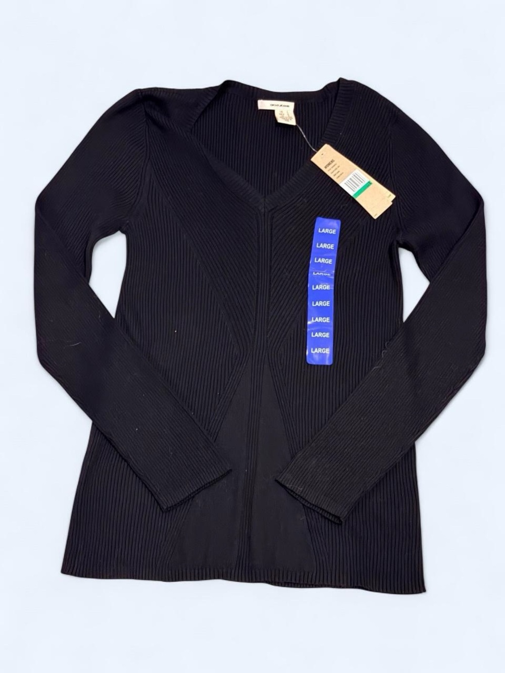 DKNY Black Ribbed V-Neck Sweater